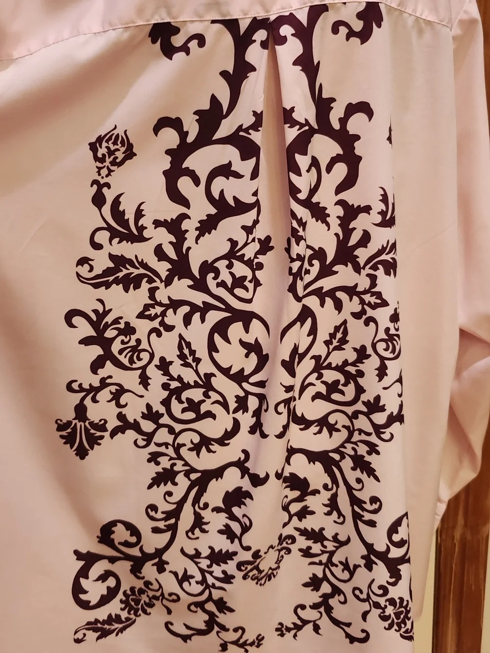 Roamans Light Pink Button-Down Blouse with Burgundy Baroque Print 30W